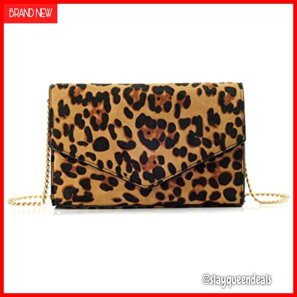 Leopard Print Evening Clutch with Detachable Chain Strap - Picture 4 of 7